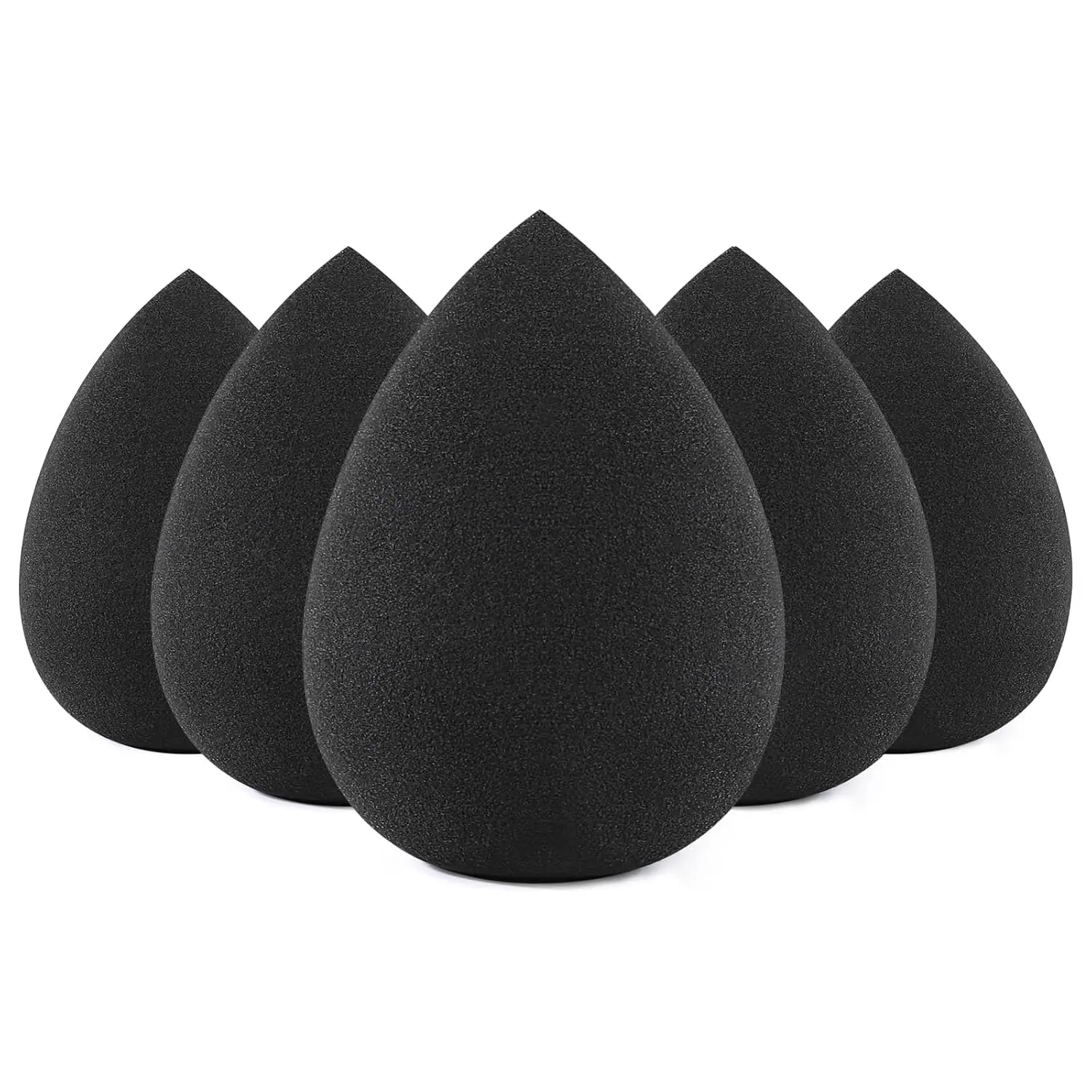5 Pcs Latex-Free Foundation Beauty Sponges, Black | Blending Flawless for Liquid, Cream, and Powder, Makeup Sponges, Wet or Dry Use, Reusable, Easy to Clean