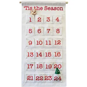 Canvas 'Tis the Season Christmas Advent Countdown Calendar Wall Hanging for Families and Kids with Felt Markers by Pockets of Learning