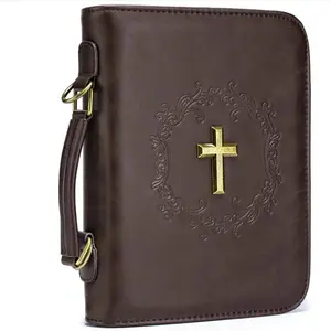 Bible Cover Case With Shoulder Strap Plush Velvet Lining Leather Bag for Men Women Christian Gift