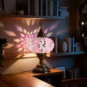 MOZAIST Turkish Mosaic Table Lamp with Bulb Included Pink - Unique Design for Home Decor & Ambient Lighting
