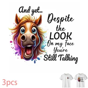 Creative Horse Head Design, DIY Heat Transfer Vinyl Sticker for T-Shirts, Jeans, Hoodies, Backpacks, Durable PVC Material, Machine Washable, Iron-On Decal