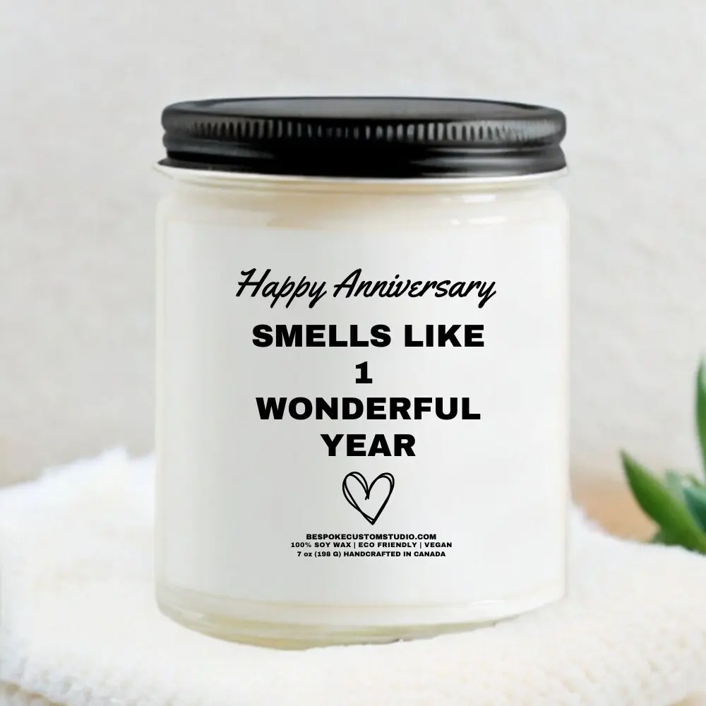 1 Year Anniversary Candle Gift for Wife, Husband, 1st Wedding Anniversary, Personalised Vegan Candle for One year Wedding Anniversary Gift