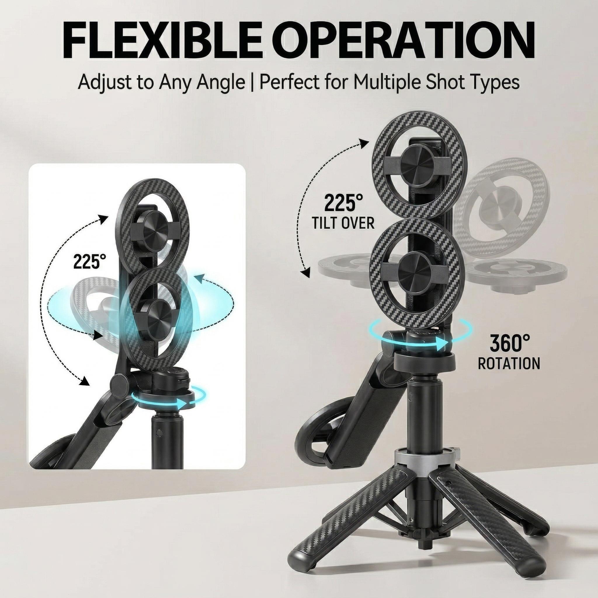 5-in-1 Magnetic Selfie Stick with Remote for Cell Phone 360° Rotation.Can Transforms into Mini Tripod/Camera Grip/Handheld Stabilizer/Phone Stand.Extend to 25 inches