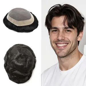 Toupee for Men Hair System Fine Mono Mens Toupee Hairpiece Durable Poly Skin NPU Around Monofilament Mens Wig 120% Density