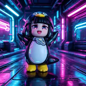 Cute Penguin Girl Anime Figure, Desktop Decoration, Birthday Gift, Q Version, Blind Box, Car Ornament, Game Accessory