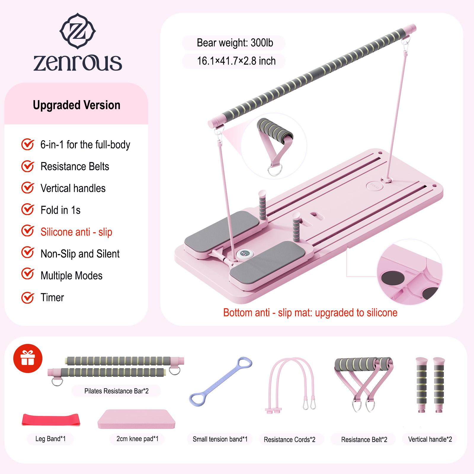 4.0 New Upgrade ZENROUS Pilates Board with Pilates Bar, Multi-functional Ab Exercise Board, Foldable Home Pilates Reformer, Maximum Load 300 lbs Fitness Board with Kneeling Pad and Timer, Abs Workout Equipment for Abdominal