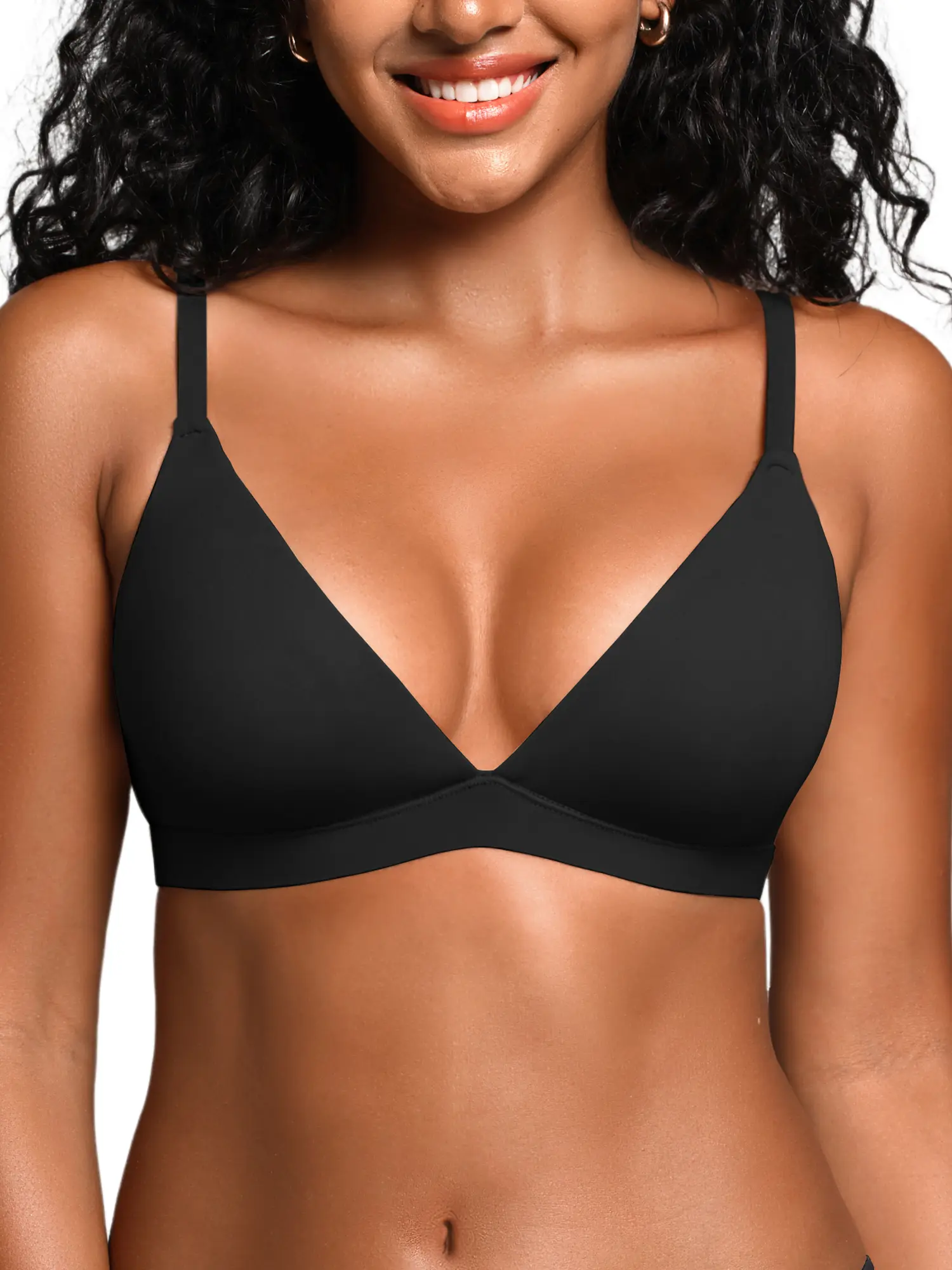 DEANGELMON Women's Triangle Bralette - Nipple Cover, Plunge, Non Underwire, Unlined V-Neck, Snug Cami Top - Bras for Women for Date Party, Home Everyday Wear