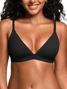 DEANGELMON Women's Triangle Bralette with Nipple Cover Plunge Wireless Bras Unlined V Neck Unpadded Bra Cami Top Womenswear Everyday