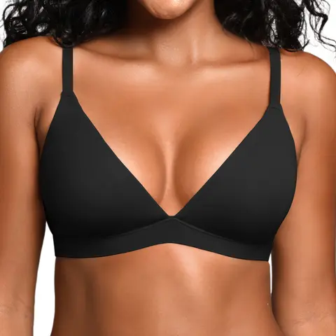 DEANGELMON Women's Wireless Unlined Triangle Bralette - Polyamide Blend, Deep V-Neck, Adjustable Straps, Nipple Cover, Low-Cut Top Ready, Lightweight Pull-On Cami, Triangle Support Ultra Thin Everyday Bras for Date Party, Home Use