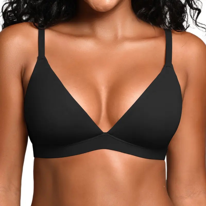 DEANGELMON Women's Wireless Unlined Triangle Bralette - Polyamide Blend, Deep V-Neck, Adjustable Straps, Nipple Cover, Low-Cut Top Ready, Lightweight Pull-On Cami, Triangle Support Ultra Thin Everyday Bras for Date Party, Home Use