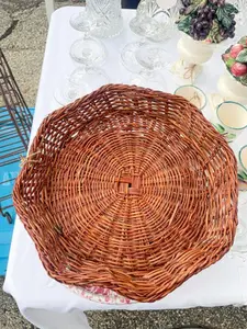 Vintage Scalloped Basket Woven Rattan Wicker Tray