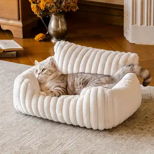 Pet cute cat sofa - fluffy cat bed with high-quality soft corduroy fluff, plush sofa bed for indoor cats, strong support and no collapse