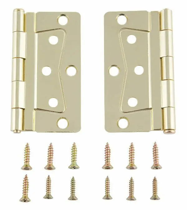 Mobile Home/RV Interior Butterfly Door Hinges, Brass with Screws (2-Pack)