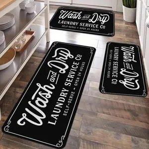 2/3pcs kitchen anti slip carpet floor mat set, black and white rural retro style themed decorative kitchen floor mat, soft and comfortable flannel washable kitchen floor mat, suitable for kitchen, dining room, laundry room, room decoration floor mat