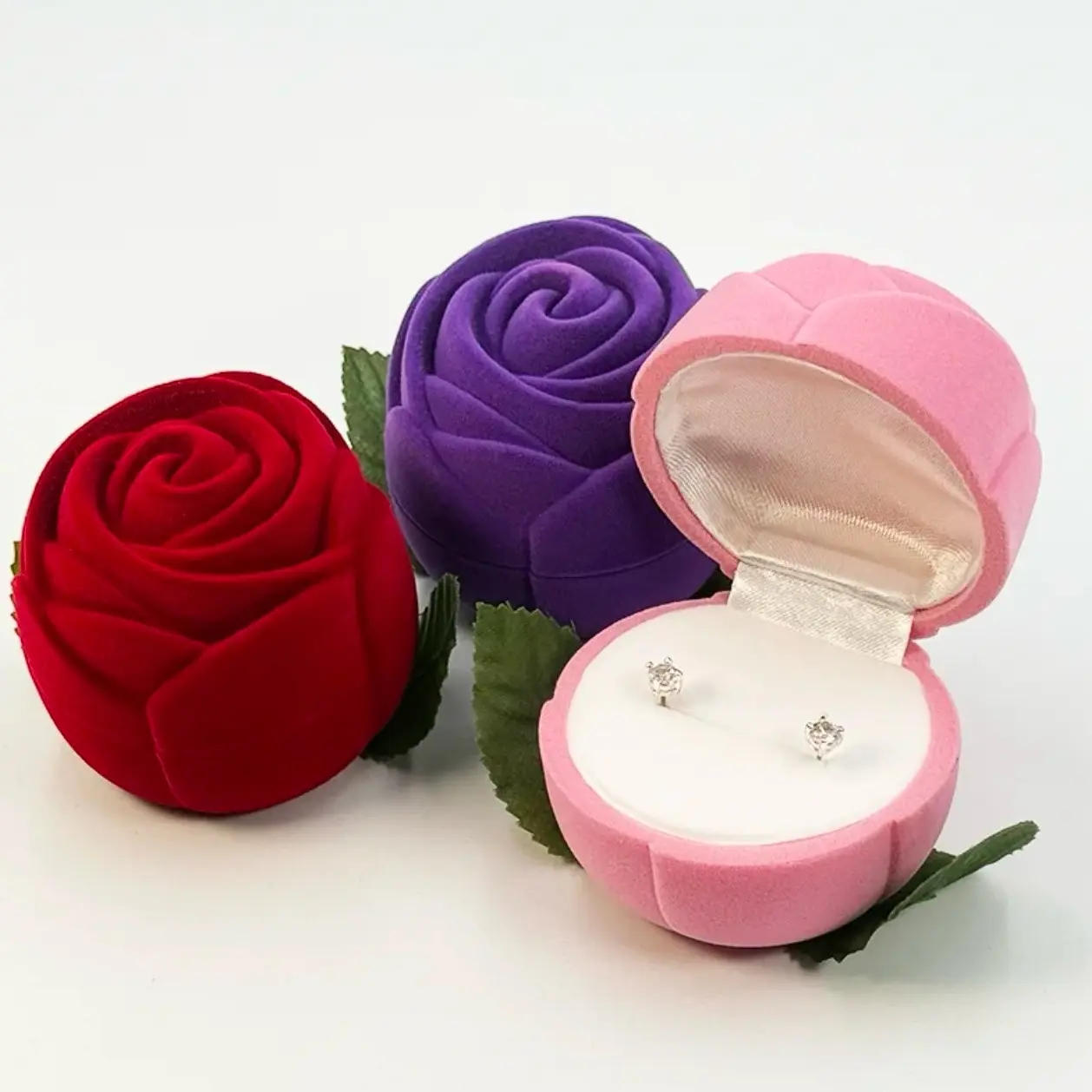Rose-shaped Ring Box - Perfect for Wedding and Engagement Rings Velvet Gift Organiser