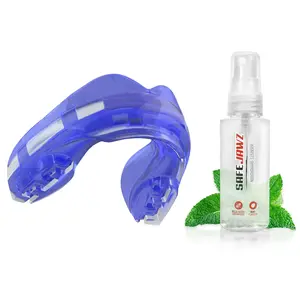 SafeJawz ORTHO Sports Mouth Guard for Braces with Case and Disinfectant Spray Bundle Kit for Basketball, Football, MMA, Hockey, Wrestling - Ice Blue