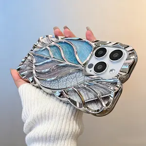 Ins-Style Electroplated Leaf Shell Phone Case - High-End Personalized Large-Hole Soft Cover for iPhone 17 Pro Max, 16, 15, 14, 13