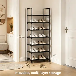 Simple Style Shoe Rack with Wheels, 7.87 Inches Height, Mobile Storage for Entryway, Living Room, Bedroom, Space-Saving Design