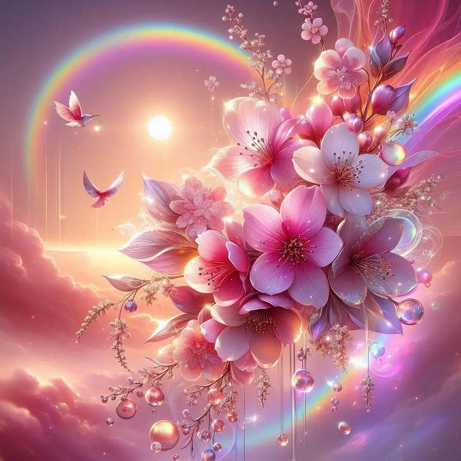 5D DIY Full Drill Round Diamond Painting - Diamond Art Kit Cherry Blossom, Rainbow, Flying Birds Mosaic, Canvas - DIY Decorative Painting, Home Wall Decor, Perfect for Halloween, Christmas, Independence Day, Birthday, and Anniversary Gifts