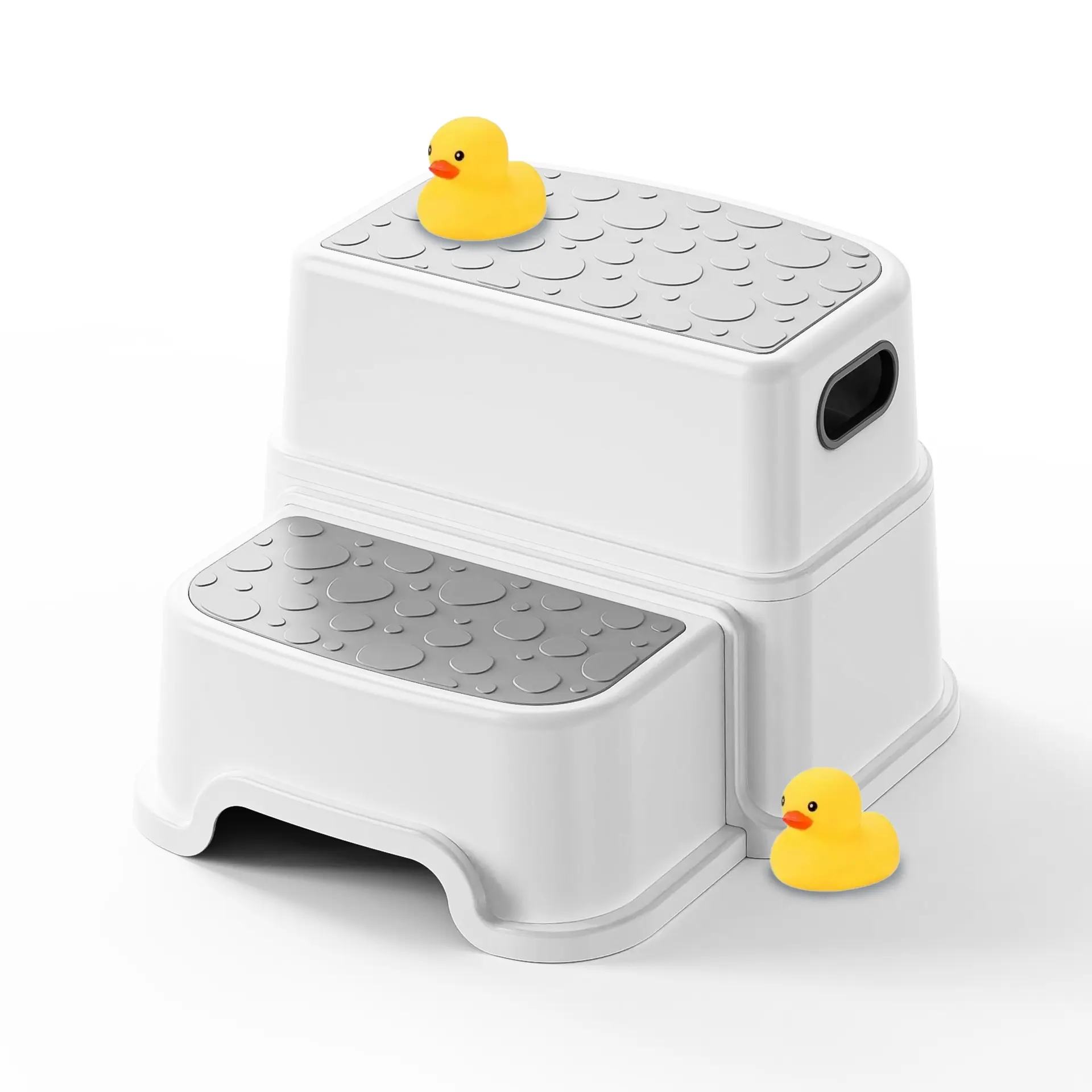 UNCLE WU 2 Step Stool for Kids -Toddler Step Stool for Bathroom Sink-Dual Height 9.5" Non-Slip for Potty Training, Kitchen, Bedroom & Classroom (Includes 2 ducks) Footstool With Storage