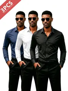 3-Pack Men’s Slim Fit Long Sleeve Shirts – High Stretch, Wrinkle Resistant, Business Casual Suit Style,FathersDayGift