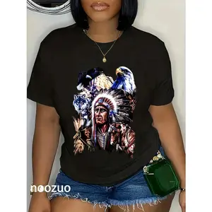 100% Cotton American Indigenous Art Native Indian Chief Headdress T-Shirt