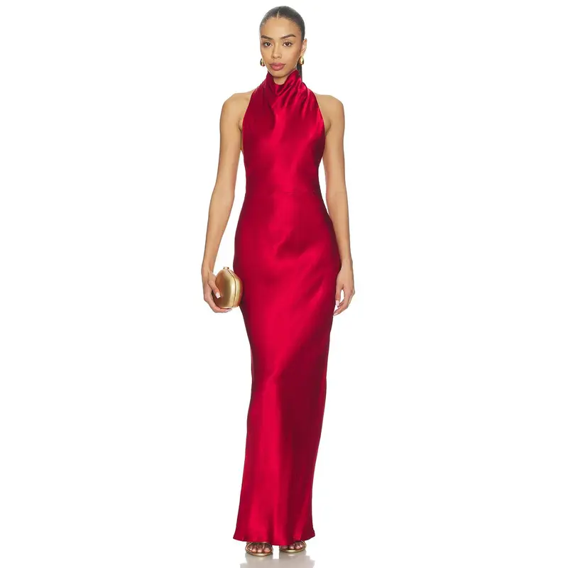 red strapless silk dress STRAPLESS TWIST FRONT SATIN MAXI DRESS WITH CUTOUT DS (SP) / TERRACOTTA / L