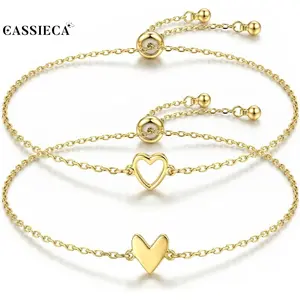 CASSIECA Friendship Bracelets for Women 2Pcs Matching Heart Bracelet Set 14K Gold Plated Dainty Link Chain Adjustable Jewelry Gifts for Best Friend Soulmate, Valentine's Day Gifts