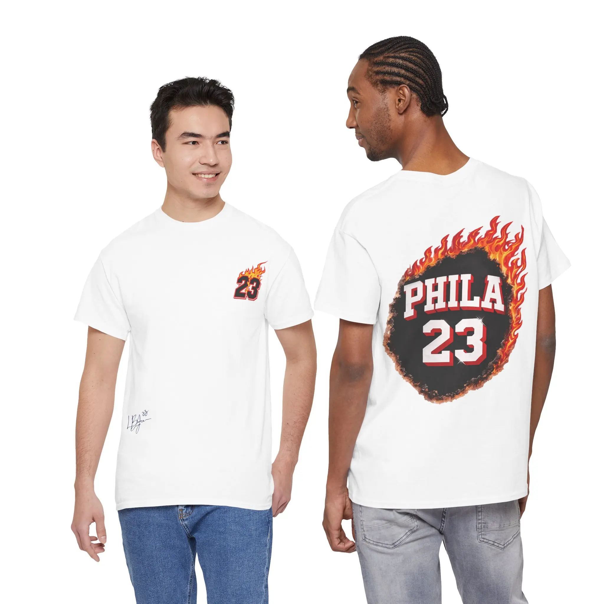 Philly 23 - Flame Basketball Tee | Back Graphic, Chest Number