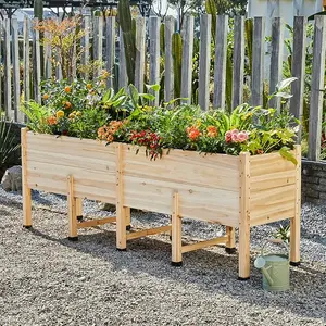 AMERLIFE Wooden Raised Garden Bed with Legs -Deep Elevated Planter Box Outdoors for Deep Rooted Plants, Ideal for Balcony, Patio, Easy Assembly