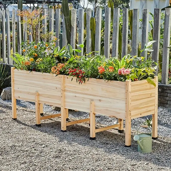 Amerlife Durable & Long-Lasting Natural Fir Wood Raised Garden Bed with Legs - Deep Planter, Elevated Planting Boxes for Deep-Rooted Plants, Flower-Growing Outdoor Balcony, Patio Easy-Assembly Planter