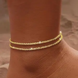 Gold Ankle for Women Waterproof - Dainty Cuban Link Chain Herringbone Cute Anklets Set Pack Summer Beach Jewelry Gift for Women Gift For Mother's Day summerwins