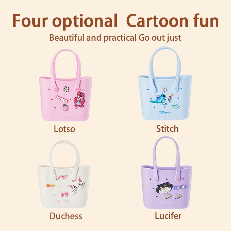 Disney Cute Versatile Holey Bento Bag Featuring Marie Cat Stitch Lotso for Girls' Stylish Storage Daily Versatility Pop-Up Pouch Cartoon Colorful Compact