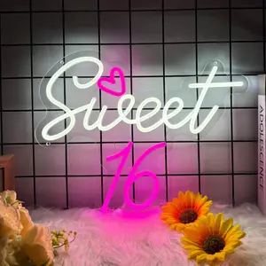 Sweet 16th LED Neon Light Decor Sign, Wall or Desktop Decorative Sign,for Home Room,Livingroom,Bedroom,Bar,Gathering,Party,Man Cave,Unique Decorative Gift for  Friends Family,16th birthday 16th anniversary Sign, 5V2A USB Powered,10 Level Dimmable