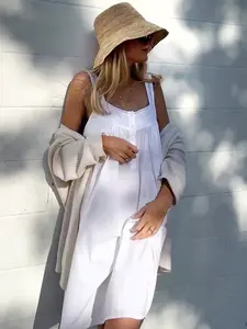 Joy White Cotton Nightgown - Comfortable Fit for All-Weather Wear