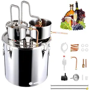 VEVOR Alcohol Still, 5Gal/ 19L Alcohol Distiller with Thumper Keg, Distillery Kit for Alcohol with Copper Tube, Build - in Thermometer Water Pump for Wine Whisky Brandy
