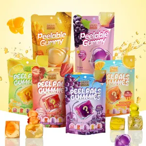 GOLDEN BATCH Double-Layer Peelable Gummies | 6-Flavor Fruit Variety Pack (Mango, Grape, Strawberry, Lemon, Orange) | Halal Certified Candy Made with Real Fruit Juice | 6 Bags