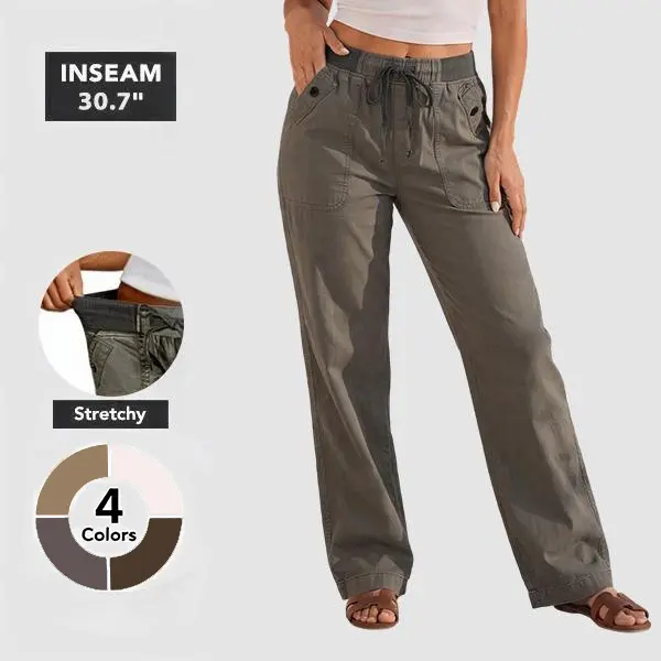Flamingals Solid Seam Detail Drawstring Mid Rise Straight Leg Pants High Stretch Fabric Women's Wear Minimalist Fit Basic Style Multiple Colors