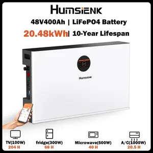 【Summervibes】【LTL】HumsiENK 48V 400Ah 20.48kWH LiFePO4 Lithium Battery - Offgrid power & Solar System Compatible, Bluetooth, Active Balancing, Wall-Mounted, 200A BMS, LCD Monitor, Grade A Cells, 15000+ Cycles, 10-Year Lifespan for Home Energy Storage tikto
