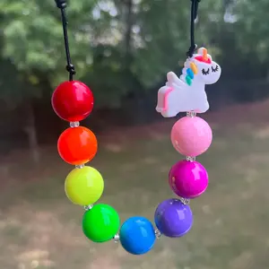 Rainbow Unicorn Bubblegum Bead Necklace adjustable