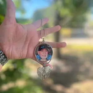 Double Sided Rear View Mirror Pendant with Circular Design