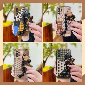 Anti-knock Cartoon Phone Case For Samsung Galaxy A13 4G/SM-A135/SM-A137/A13LTE Black pearl pendant soft case Back Cover protective case Waterproof Bear bracelet Skin-friendly feel