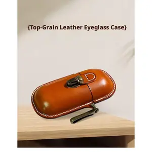 Top-layer cowhide eyeglass case, simple retro capsule leather handmade storage case for prescription sunglasses