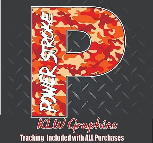 Powerstroke P Orange Camo Print Full Color Decal Sticker Turbo Diesel Truck 6.0 6.7 7.3 Crew Double Cab