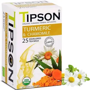 Tipson Organic Turmeric Herbal Infusions (Turmeric & Chamomile)-Caffeine Free, Non GMO, Gluten Free - 25 Premium Tea Bags (Pack of 1)