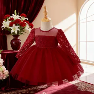 Baby long sleeved lace dress elegant high-end dress suitable for birthday parties birthday photography and photography