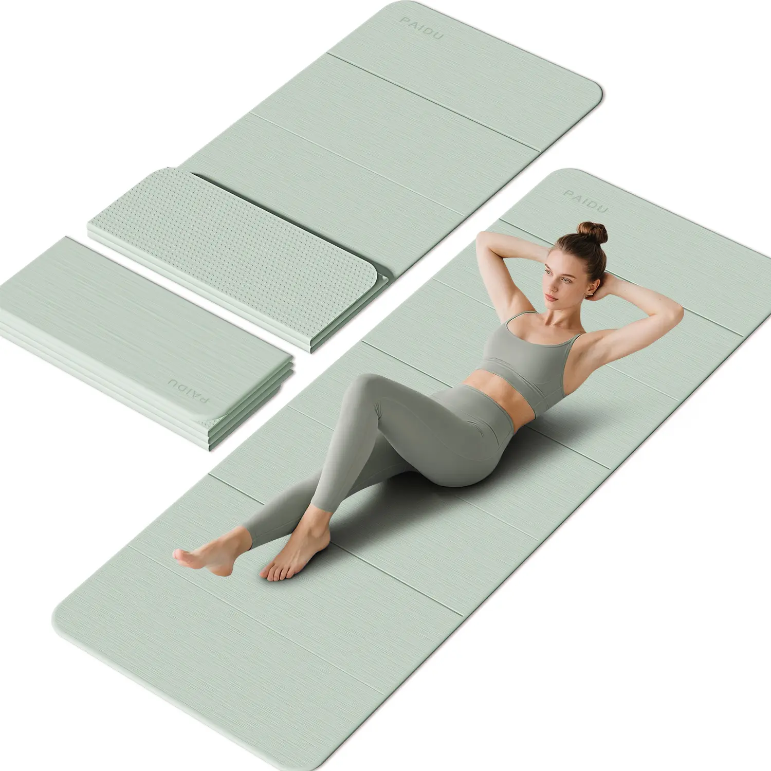 PAIDU Foldable POE Yoga Mat - 10mm Extra Thick, 75"26" Non-Slip Exercise Fitness Mat | SGS Eco-Certified, Portable for Yoga/Pilates/Studio/Home Workout