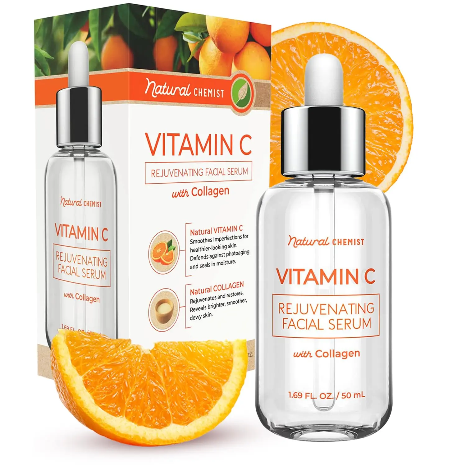 Natural Chemist Vitamin C Serum With Collagen - Dermatologist Tested, Skin Brightening, Anti-Aging, Acne Treatment, Fades Dark Spots, Cruelty Free Korean Skin Care For All Skin Types - 1.69 oz – Vitamin C & Collagen