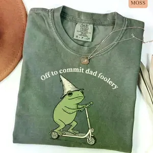 Off to Commit Dad Foolery T-Shirt, Funny Frog Scooter Graphic Tee, Trendy Father’s Day Shirt for Men, Cool Dad Humor Gift Top