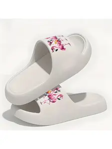 1 pair of Valentine's Day flamingo slippers - non-slip, portable, with flamingo and heart patterns, suitable for indoor and outdoor use, beach and pool shoes, comfortable for vacation wear, cute gift for adult women